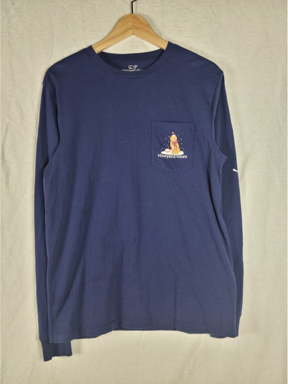 Vineyard Vines Golden Retriever Happy Holidays Navy Blue Long Sleeve Small
